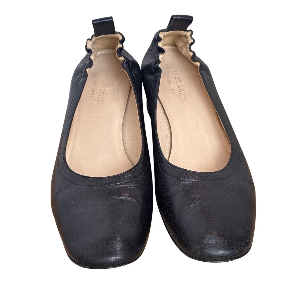 Everlane Day Block Heel Black Leather Italian Pumps Ballet Minimalist Office 9 - Picture 2 of 7